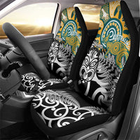 New Zealand Australia Rugby Car Seat Cover Wallabies Aboriginal All Black Maori Tiki Together - Polynesian Pride
