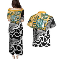New Zealand Australia Rugby Custom Couples Matching Puletasi and Hawaiian Shirt Wallabies Aboriginal All Black Maori Tiki Together - Polynesian Pride