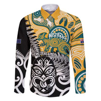 New Zealand Australia Rugby Custom Family Matching Long Sleeve Bodycon Dress and Hawaiian Shirt Wallabies Aboriginal All Black Maori Tiki Together - Polynesian Pride