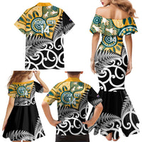 New Zealand Australia Rugby Custom Family Matching Mermaid Dress and Hawaiian Shirt Wallabies Aboriginal All Black Maori Tiki Together - Polynesian Pride