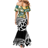 New Zealand Australia Rugby Custom Family Matching Mermaid Dress and Hawaiian Shirt Wallabies Aboriginal All Black Maori Tiki Together - Polynesian Pride