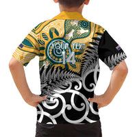 New Zealand Australia Rugby Custom Family Matching Off Shoulder Maxi Dress and Hawaiian Shirt Wallabies Aboriginal All Black Maori Tiki Together - Polynesian Pride