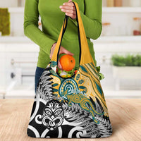 New Zealand Australia Rugby Grocery Bag Wallabies Aboriginal All Black Maori Tiki Together - Polynesian Pride