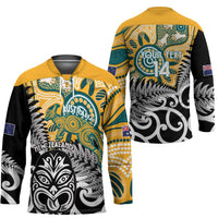New Zealand Australia Rugby Custom Hockey Jersey Wallabies Aboriginal All Black Maori Tiki Together - Polynesian Pride