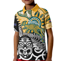 New Zealand Australia Rugby Custom Kid Polo Shirt Wallabies Aboriginal All Black Maori Tiki Together - Polynesian Pride