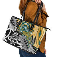 New Zealand Australia Rugby Leather Tote Bag Wallabies Aboriginal All Black Maori Tiki Together - Polynesian Pride