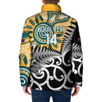 New Zealand Australia Rugby Custom Padded Jacket Wallabies Aboriginal All Black Maori Tiki Together - Polynesian Pride