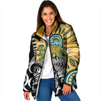New Zealand Australia Rugby Custom Padded Jacket Wallabies Aboriginal All Black Maori Tiki Together - Polynesian Pride