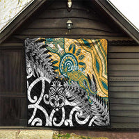 New Zealand Australia Rugby Quilt Wallabies Aboriginal All Black Maori Tiki Together - Polynesian Pride