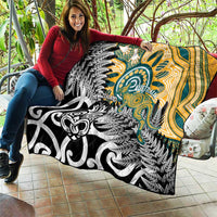 New Zealand Australia Rugby Quilt Wallabies Aboriginal All Black Maori Tiki Together - Polynesian Pride