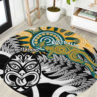 New Zealand Australia Rugby Round Carpet Wallabies Aboriginal All Black Maori Tiki Together - Polynesian Pride