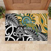 New Zealand Australia Rugby Rubber Doormat Wallabies Aboriginal All Black Maori Tiki Together - Polynesian Pride