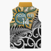 New Zealand Australia Rugby Custom Sleeveless Puffer Jacket Wallabies Aboriginal All Black Maori Tiki Together - Polynesian Pride