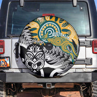 New Zealand Australia Rugby Spare Tire Cover Wallabies Aboriginal All Black Maori Tiki Together - Polynesian Pride