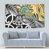 New Zealand Australia Rugby Tapestry Wallabies Aboriginal All Black Maori Tiki Together - Polynesian Pride