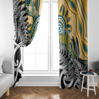 New Zealand Australia Rugby Window Curtain Wallabies Aboriginal All Black Maori Tiki Together - Polynesian Pride