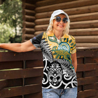 New Zealand Australia Rugby Custom Women Polo Shirt Wallabies Aboriginal All Black Maori Tiki Together - Polynesian Pride