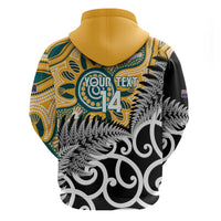 New Zealand Australia Rugby Custom Zip Hoodie Wallabies Aboriginal All Black Maori Tiki Together - Polynesian Pride