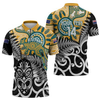 New Zealand Australia Rugby Custom Zipper Polo Shirt Wallabies Aboriginal All Black Maori Tiki Together - Polynesian Pride