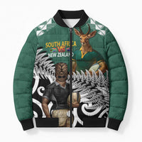 New Zealand South Africa Rugby Custom Bomber Puffer Jacket Springboks Kente All Black Maori Together - Polynesian Pride