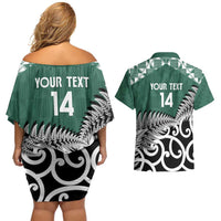 New Zealand South Africa Rugby Custom Couples Matching Off Shoulder Short Dress and Hawaiian Shirt Springboks Kente All Black Maori Together - Polynesian Pride