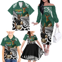 New Zealand South Africa Rugby Custom Family Matching Off The Shoulder Long Sleeve Dress and Hawaiian Shirt Springboks Kente All Black Maori Together - Polynesian Pride