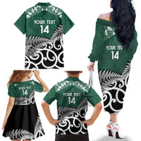 New Zealand South Africa Rugby Custom Family Matching Off The Shoulder Long Sleeve Dress and Hawaiian Shirt Springboks Kente All Black Maori Together - Polynesian Pride