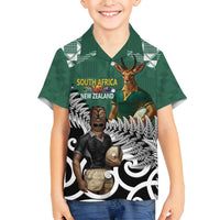 New Zealand South Africa Rugby Custom Family Matching Tank Maxi Dress and Hawaiian Shirt Springboks Kente All Black Maori Together - Polynesian Pride