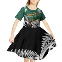 New Zealand South Africa Rugby Custom Kid Short Sleeve Dress Springboks Kente All Black Maori Together - Polynesian Pride