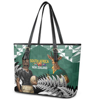 New Zealand South Africa Rugby Leather Tote Bag Springboks Kente All Black Maori Together - Polynesian Pride