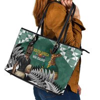New Zealand South Africa Rugby Leather Tote Bag Springboks Kente All Black Maori Together - Polynesian Pride