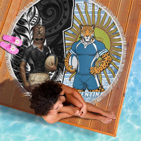 New Zealand Argentina Rugby Beach Blanket 2025 Los Pumas All Black Together - Polynesian Pride