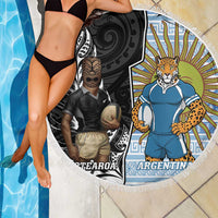 New Zealand Argentina Rugby Beach Blanket 2025 Los Pumas All Black Together - Polynesian Pride