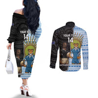New Zealand Argentina Rugby Custom Couples Matching Off The Shoulder Long Sleeve Dress and Long Sleeve Button Shirt 2025 Los Pumas All Black Together - Polynesian Pride