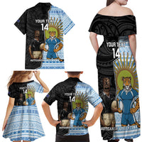 New Zealand Argentina Rugby Custom Family Matching Off Shoulder Maxi Dress and Hawaiian Shirt 2025 Los Pumas All Black Together - Polynesian Pride