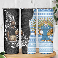 New Zealand Argentina Rugby Skinny Tumbler 2025 Los Pumas All Black Together - Polynesian Pride