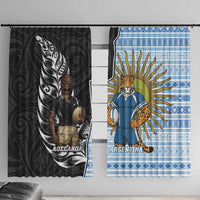 New Zealand Argentina Rugby Window Curtain 2025 Los Pumas All Black Together - Polynesian Pride