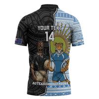 New Zealand Argentina Rugby Custom Zipper Polo Shirt 2025 Los Pumas All Black Together LT14 - Polynesian Pride