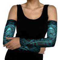 New Zealand Skull Darts Arm Sleeves Aotearoa Maori Chest Tattoo Stylized Teal - Polynesian Pride