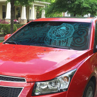 New Zealand Skull Darts Auto Sun Shade Aotearoa Maori Chest Tattoo Stylized Teal - Polynesian Pride