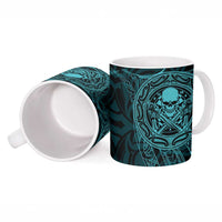 New Zealand Skull Darts Ceramic Mug Aotearoa Maori Chest Tattoo Stylized Teal - Polynesian Pride