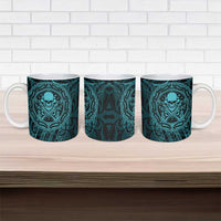 New Zealand Skull Darts Ceramic Mug Aotearoa Maori Chest Tattoo Stylized Teal - Polynesian Pride