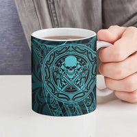 New Zealand Skull Darts Ceramic Mug Aotearoa Maori Chest Tattoo Stylized Teal - Polynesian Pride