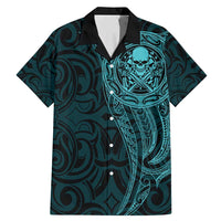 New Zealand Skull Darts Family Matching Mermaid Dress and Hawaiian Shirt Aotearoa Maori Chest Tattoo Stylized Teal - Polynesian Pride