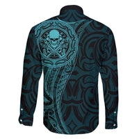 New Zealand Skull Darts Family Matching Mermaid Dress and Hawaiian Shirt Aotearoa Maori Chest Tattoo Stylized Teal - Polynesian Pride