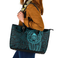 New Zealand Skull Darts Leather Tote Bag Aotearoa Maori Chest Tattoo Stylized Teal - Polynesian Pride