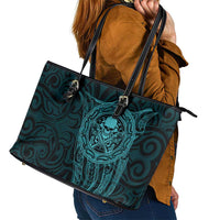 New Zealand Skull Darts Leather Tote Bag Aotearoa Maori Chest Tattoo Stylized Teal - Polynesian Pride