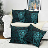 New Zealand Skull Darts Pillow Cover Aotearoa Maori Chest Tattoo Stylized Teal - Polynesian Pride