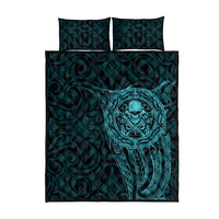 New Zealand Skull Darts Quilt Bed Set Aotearoa Maori Chest Tattoo Stylized Teal - Polynesian Pride