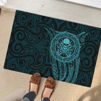 New Zealand Skull Darts Rubber Doormat Aotearoa Maori Chest Tattoo Stylized Teal - Polynesian Pride